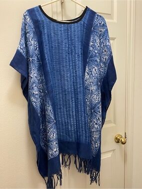 Blue Tie-Dye Fringe Swimsuit Cover Up